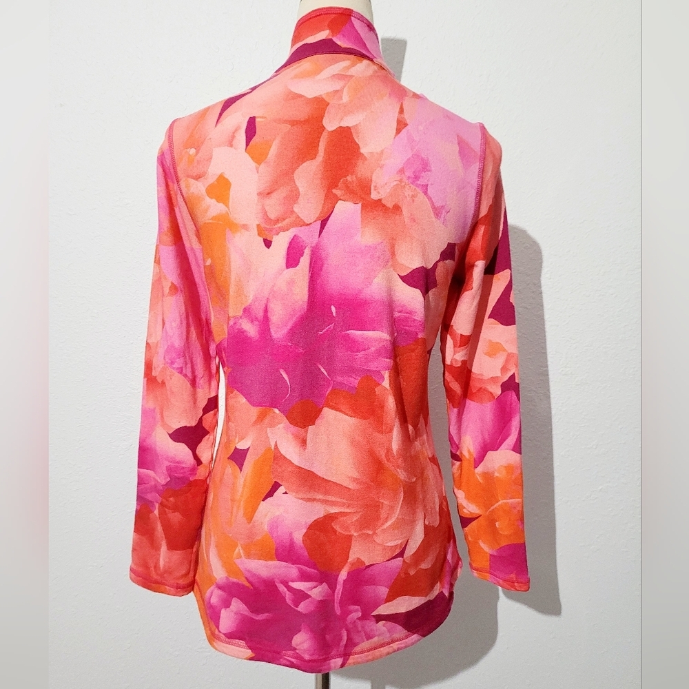 Talbots Size XS 1/4 Zip Pullover Pink Orange Floral Stretch Top Pockets Golf - Picture 7 of 14